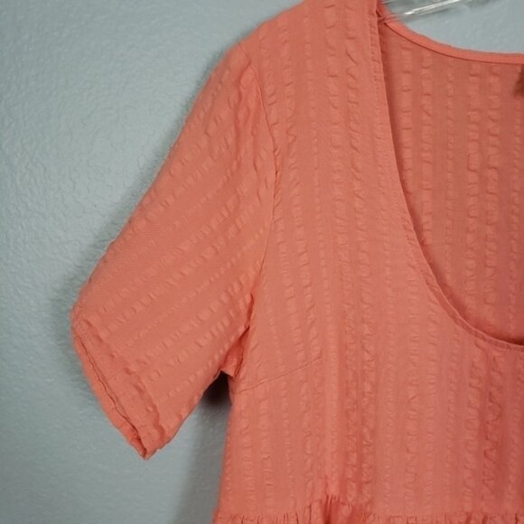 A NEW DAY Flutter Tiered Textured Babydoll Dress Sz M Peach Flowy Oversized - Picture 5 of 8